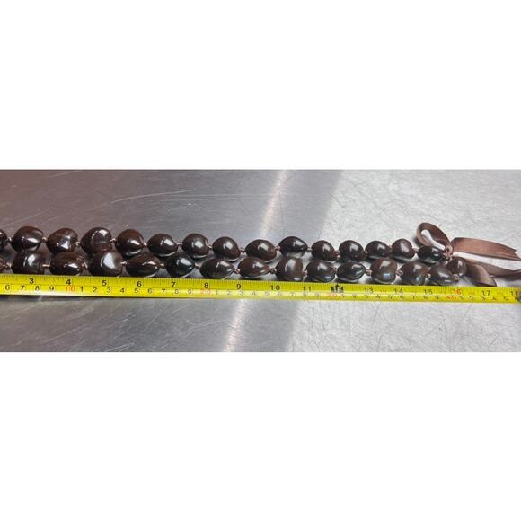 Vintage Hawaiian Kukui Nut Necklace Set Mens Womens Brown Black Floral Painted - Picture 6 of 7